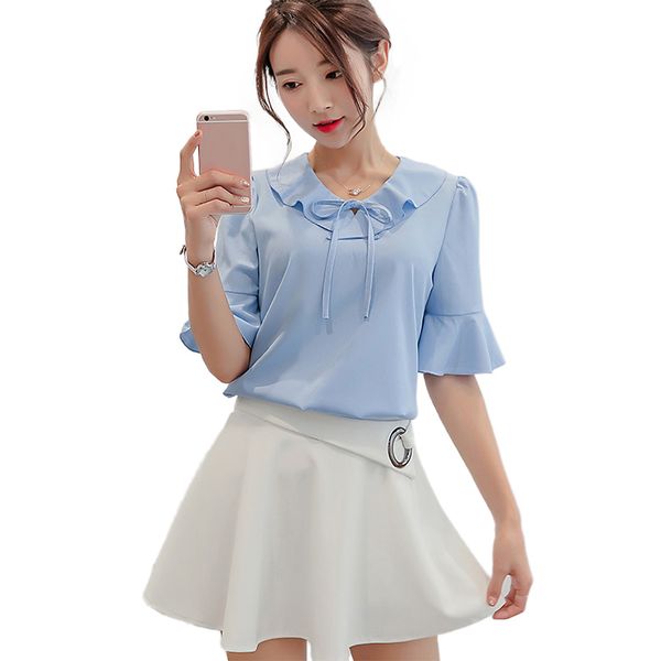 new summer women's shirts vintage bow collar floral chiffon blouse women short sleeve ruffle blusas camisas mujer, White
new summer women's shirts vintage bow collar floral chiffon blouse women short sleeve ruffle blusas camisas mujer, White