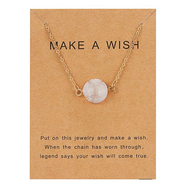 8 colors luxury druzy necklace for women round natural stone pendant gold chains fashion make a wish card jewelry gift, Silver
8 colors luxury druzy necklace for women round natural stone pendant gold chains fashion make a wish card jewelry gift, Silver