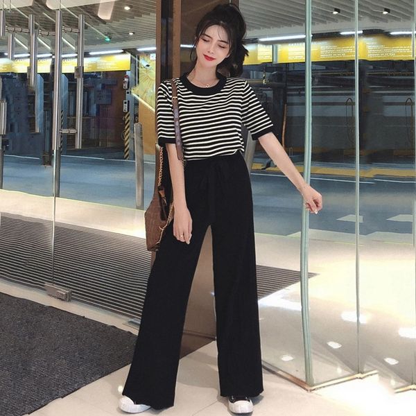 2019 fashion women 2 piece set sashes short sleeved stripe sweater high waist wide leg pants casual knitted women suit, White
2019 fashion women 2 piece set sashes short sleeved stripe sweater high waist wide leg pants casual knitted women suit, White