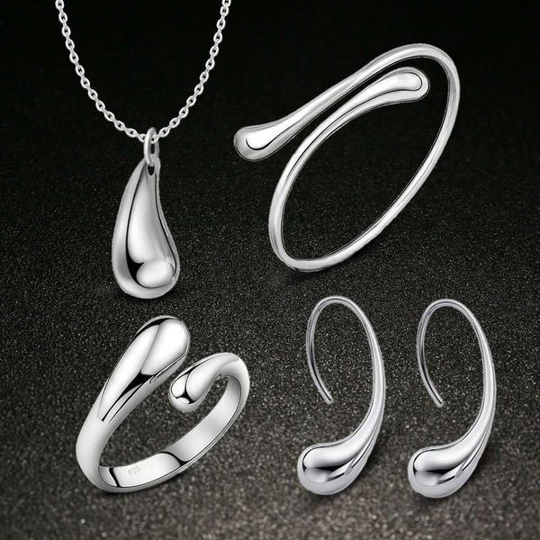 925 sterling silver plated water drop necklace & earrings & bangles & rings fashion jewelry set wedding gift ing, Black
925 sterling silver plated water drop necklace & earrings & bangles & rings fashion jewelry set wedding gift ing, Black