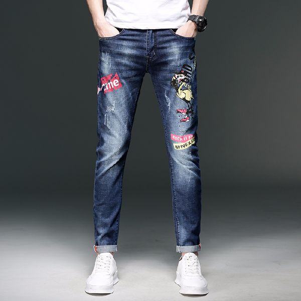 fashion denim trousers slim pencil pants mens jeans print pattern jeans mens, Blue
fashion denim trousers slim pencil pants mens jeans print pattern jeans mens, Blue