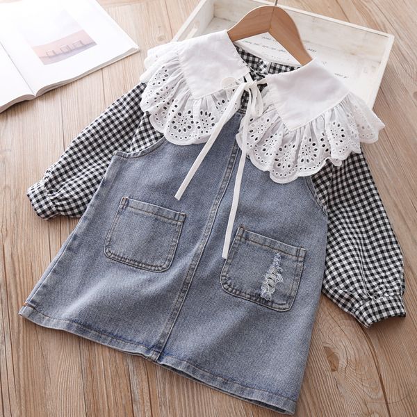 set of princess clothes from 2 items for girls collection spring season children's lace plaid with long sleeves, White
set of princess clothes from 2 items for girls collection spring season children's lace plaid with long sleeves, White