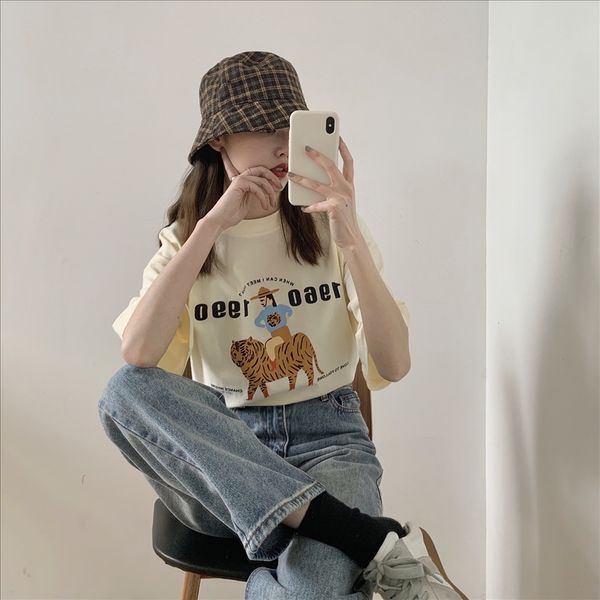 cute cartoon riding tiger scumbag printed t- short-sleeved t-shirt female 2020 loose round collar student base shirt, White
cute cartoon riding tiger scumbag printed t- short-sleeved t-shirt female 2020 loose round collar student base shirt, White