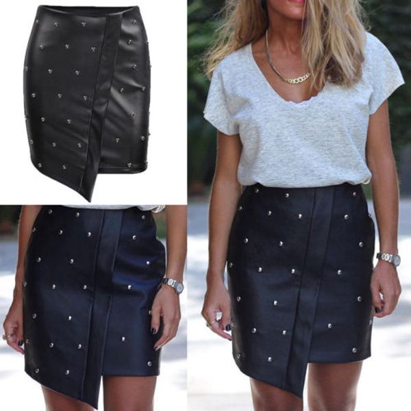 2019 new high waist pearl skirt women short bodycon skirts rivet pu leather pocket preppy pencil mini skirt, Black
2019 new high waist pearl skirt women short bodycon skirts rivet pu leather pocket preppy pencil mini skirt, Black