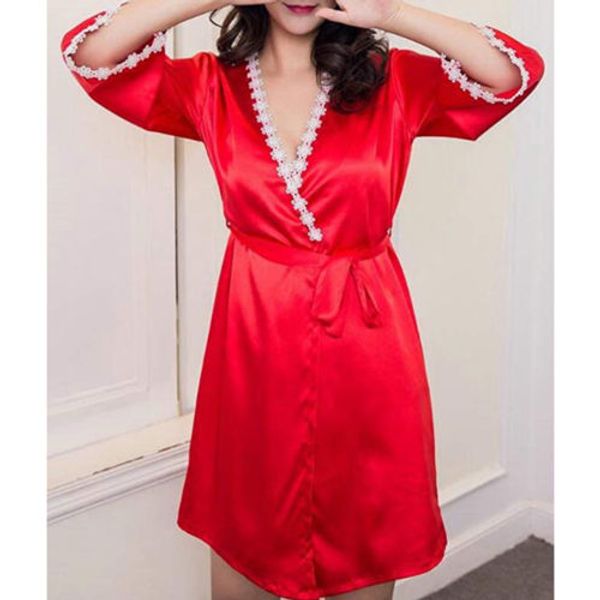 women silk satin pajamas set crochet half sleeve robe v-neck pyjama soft sleepwear nightwear loungewear homewear, Black;red
women silk satin pajamas set crochet half sleeve robe v-neck pyjama soft sleepwear nightwear loungewear homewear, Black;red
