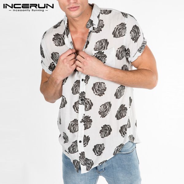 men's casual shirts fashion rose printed men shirt button short sleeve lapel loose camisa hawaiian streetwear 2021 incerun, White;black
men's casual shirts fashion rose printed men shirt button short sleeve lapel loose camisa hawaiian streetwear 2021 incerun, White;black