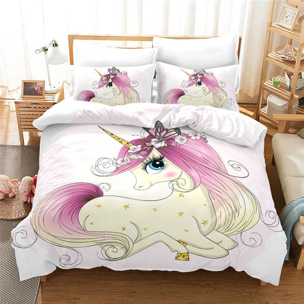 unicorn duvet set comfortable bedding set 3d cartoon bed king//double/single kids bedclothes