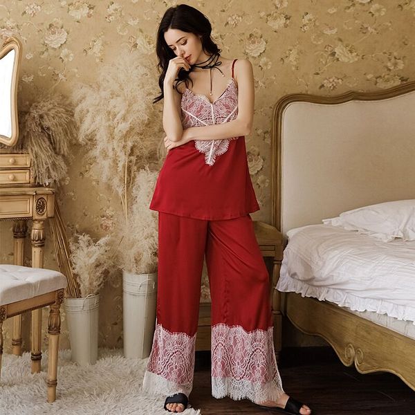 brand 2 pcs lingerie sleepwear ladies silk sleeveless casual babydoll loose pants lace satin pyjamas women pajama sets, Blue;gray
brand 2 pcs lingerie sleepwear ladies silk sleeveless casual babydoll loose pants lace satin pyjamas women pajama sets, Blue;gray