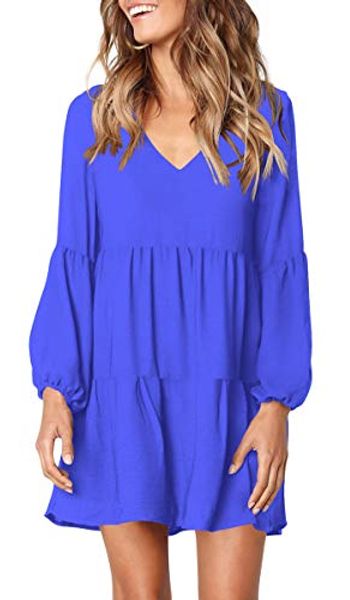 dasbayla women's casual pleated puff long sleeve v-neck ruffle hem swing midi dresses, Black;gray
dasbayla women's casual pleated puff long sleeve v-neck ruffle hem swing midi dresses, Black;gray