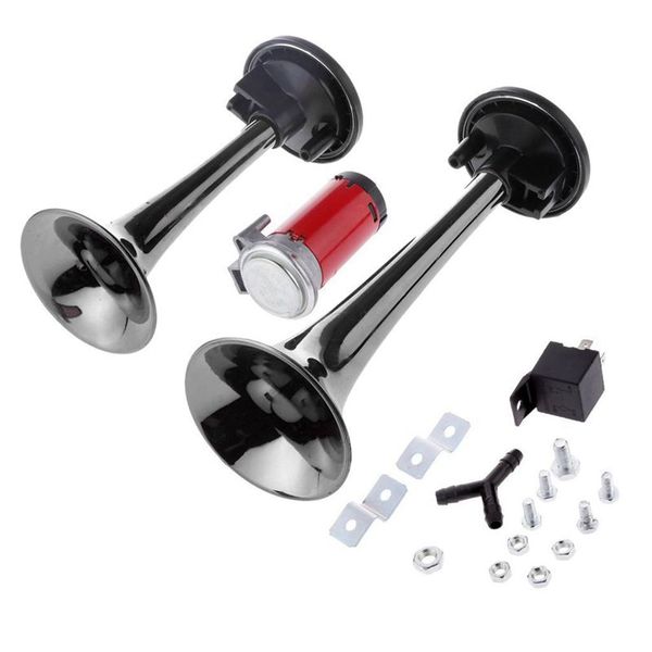 12v 178db black car motorcycle air horn train kit dual trumpet ultra loud
12v 178db black car motorcycle air horn train kit dual trumpet ultra loud