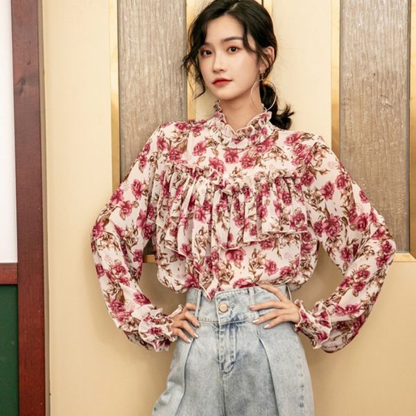 women's blouses & shirts 2021 spring fashion womens flower printed and lantern sleeve ruffles stand collar chiffon casual, White
women's blouses & shirts 2021 spring fashion womens flower printed and lantern sleeve ruffles stand collar chiffon casual, White