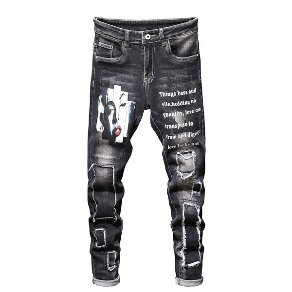 men's designer holes sticking cloth embroidery men's new straight hip-hop fashion men's pants elastic printing jeans of high, Blue
men's designer holes sticking cloth embroidery men's new straight hip-hop fashion men's pants elastic printing jeans of high, Blue