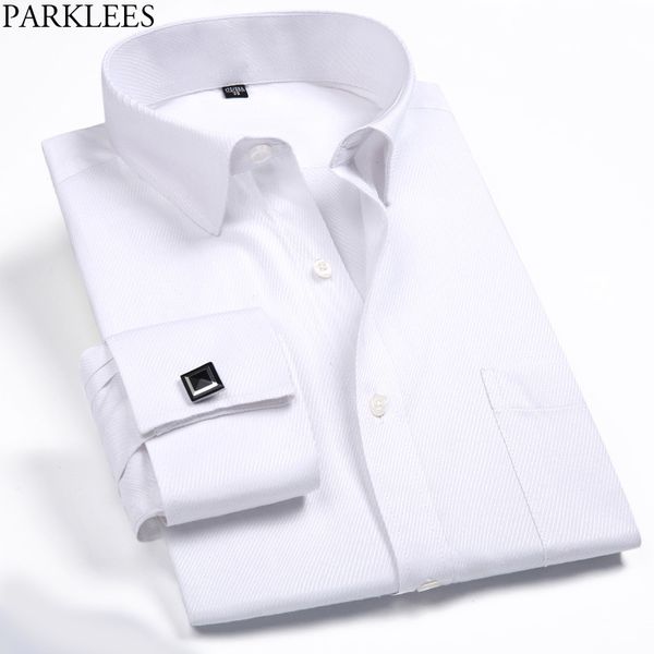 white stripes jacquard shirt men french cufflink long sleeve male solid button down dress shirts business casual wedding chemise, White;black
white stripes jacquard shirt men french cufflink long sleeve male solid button down dress shirts business casual wedding chemise, White;black
