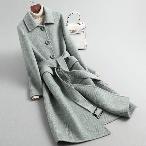 women's 2019 autumn winter new double sided cashmere jacket female 100% wool long coat lapel herringbone pattern overcoat n77, Black
women's 2019 autumn winter new double sided cashmere jacket female 100% wool long coat lapel herringbone pattern overcoat n77, Black