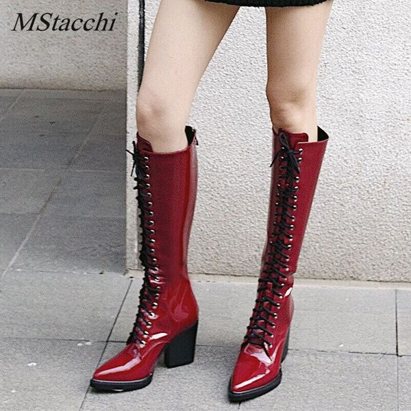 mstacchi women's motorcycle boots pointed toe lace up thick with shoes woman patent leather knee high boots fashion botas mujer, Black
mstacchi women's motorcycle boots pointed toe lace up thick with shoes woman patent leather knee high boots fashion botas mujer, Black