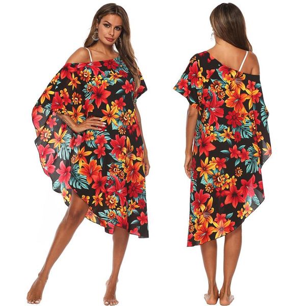 women slash neck dresses summer beach floral printed designer asymmetrical bikini smock fashion casual loose womens apparel, Black;gray
women slash neck dresses summer beach floral printed designer asymmetrical bikini smock fashion casual loose womens apparel, Black;gray