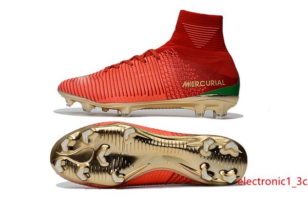 original red gold children soccer cleats mercurial superfly cr7 kids soccer shoes