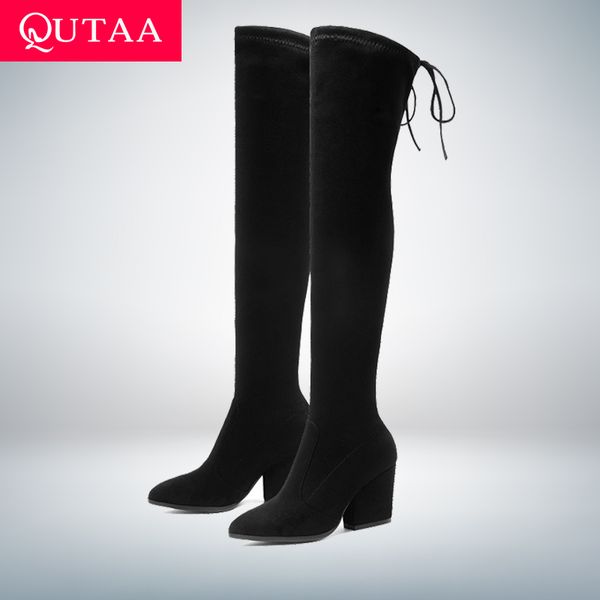 qutaa 2020 women shoes over the knee high boots pointed toe autumn winter shoes women hoof heels flock boots size 34-43, Black
qutaa 2020 women shoes over the knee high boots pointed toe autumn winter shoes women hoof heels flock boots size 34-43, Black