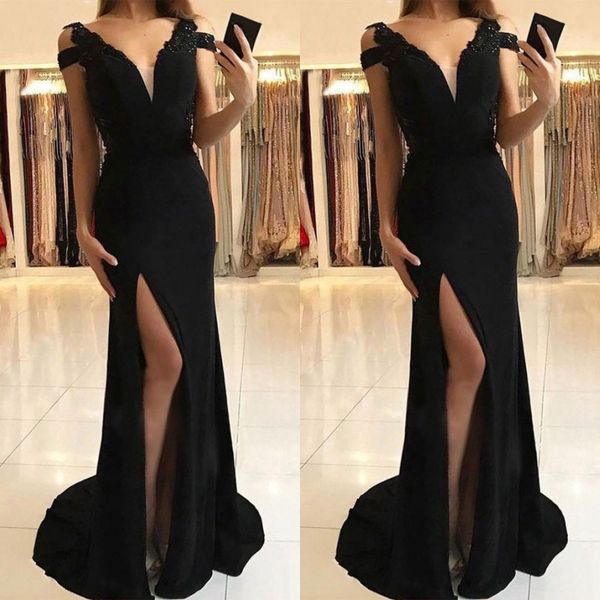 2020 v neck black evening dresses off shoulde side split mermaid prom dress lace beaded long special occasion dresses, Black;red
2020 v neck black evening dresses off shoulde side split mermaid prom dress lace beaded long special occasion dresses, Black;red