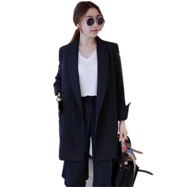 spring and autumn new korean stripe suit jacket nine-cent casual broad-legged pants two-piece suit for women, White;black
spring and autumn new korean stripe suit jacket nine-cent casual broad-legged pants two-piece suit for women, White;black