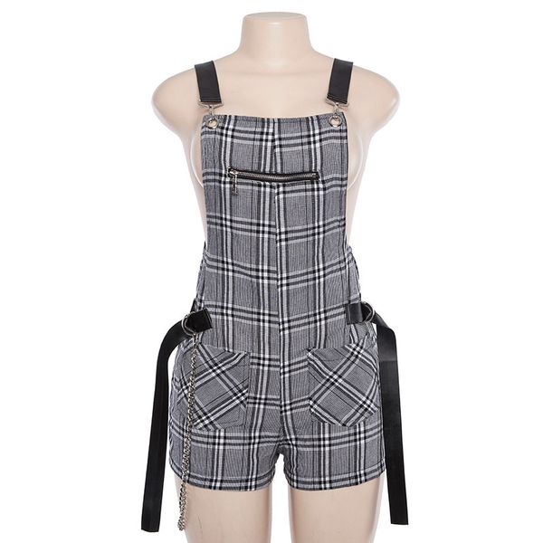 women plaid strap pants punk style chain romper jumpsuit 2018 summer sleeveless overalls playsuit grils fashion streetwear, Black;white
women plaid strap pants punk style chain romper jumpsuit 2018 summer sleeveless overalls playsuit grils fashion streetwear, Black;white