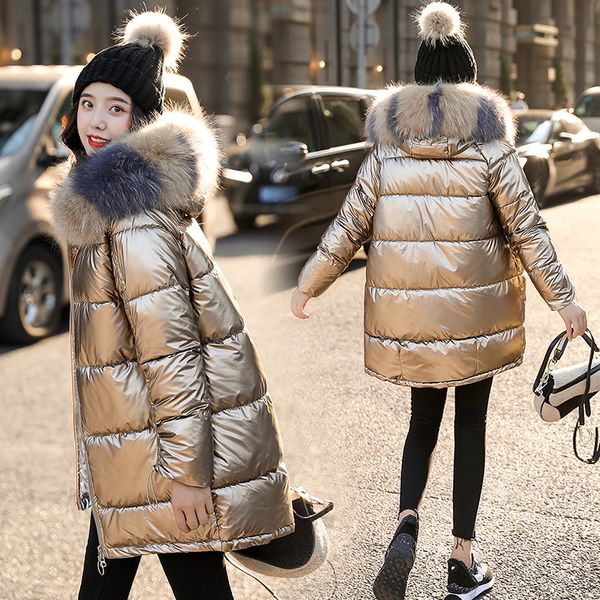 new women winter gold down cotton jacket new fashion glossy black big hooded thick shiny loose big fur warm parkas lady coat
new women winter gold down cotton jacket new fashion glossy black big hooded thick shiny loose big fur warm parkas lady coat