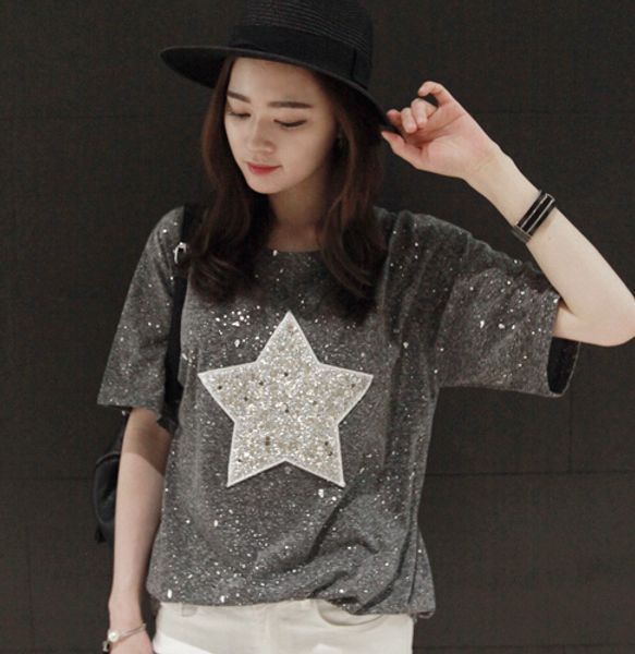 s-2xl summer casual grey black femme tees embroidery star plus size loose short sleeves women tees t female tee, White
s-2xl summer casual grey black femme tees embroidery star plus size loose short sleeves women tees t female tee, White