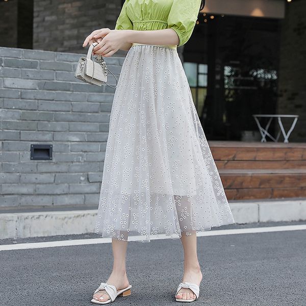 summer korean sweet tulle long skirt high waist women's flower embroidery skirts a-line pleated elastic waist midi mesh skirt, Black
summer korean sweet tulle long skirt high waist women's flower embroidery skirts a-line pleated elastic waist midi mesh skirt, Black