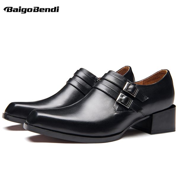 men trendy heels full grain leather buckle belt pointed toe thick heel oxfords business man hightened shoes 5cm, Black
men trendy heels full grain leather buckle belt pointed toe thick heel oxfords business man hightened shoes 5cm, Black