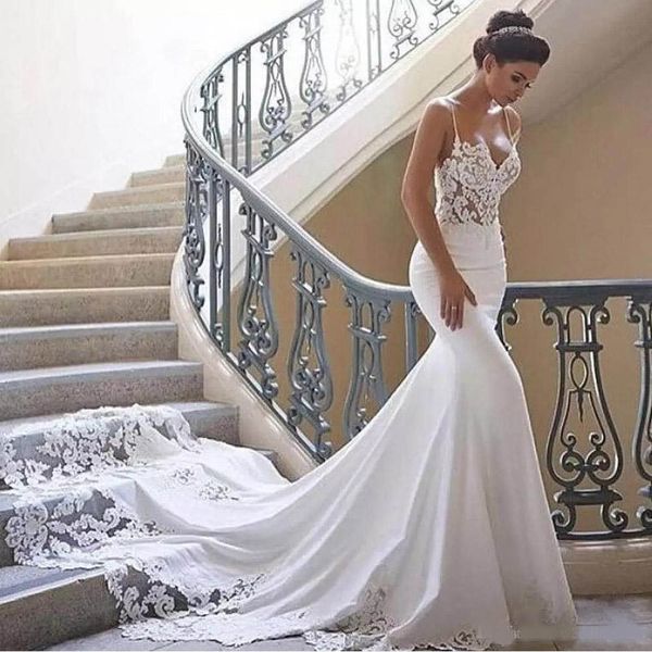2020 spaghetti strap mermaid wedding dresses illusion backless chapel train bridal gowns sweetheart trumpet lace edge wedding gowns, White
2020 spaghetti strap mermaid wedding dresses illusion backless chapel train bridal gowns sweetheart trumpet lace edge wedding gowns, White