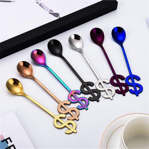 цветные маленькая ложка кофе десерт мед spoon уникальный знак доллара из нержавеющей стали 304 ложечка для малыша