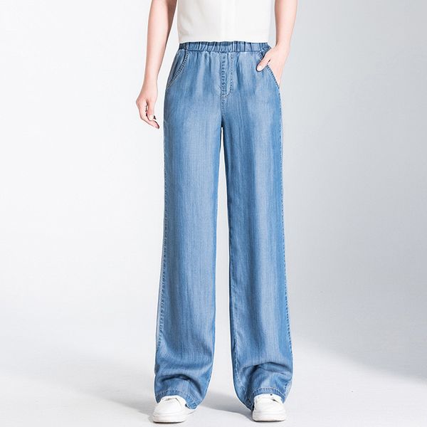 summer cool breathable elastic waist tencel thin denim woman straight-leg pants wide leg jeans 80229, Blue
summer cool breathable elastic waist tencel thin denim woman straight-leg pants wide leg jeans 80229, Blue