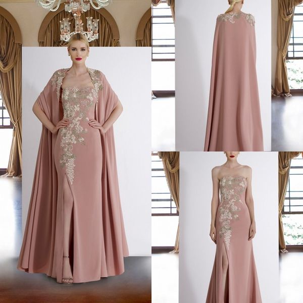pink strapless mermaid split prom dresses with cape 2019 vintage lace appliqued formal evening gowns floor length party dress, Black
pink strapless mermaid split prom dresses with cape 2019 vintage lace appliqued formal evening gowns floor length party dress, Black