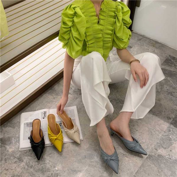 2020 pointed toe slippers women pleated bow heels mule summer slip on shoes slides fashion flip flops shallow sandalias mujer, Black
2020 pointed toe slippers women pleated bow heels mule summer slip on shoes slides fashion flip flops shallow sandalias mujer, Black