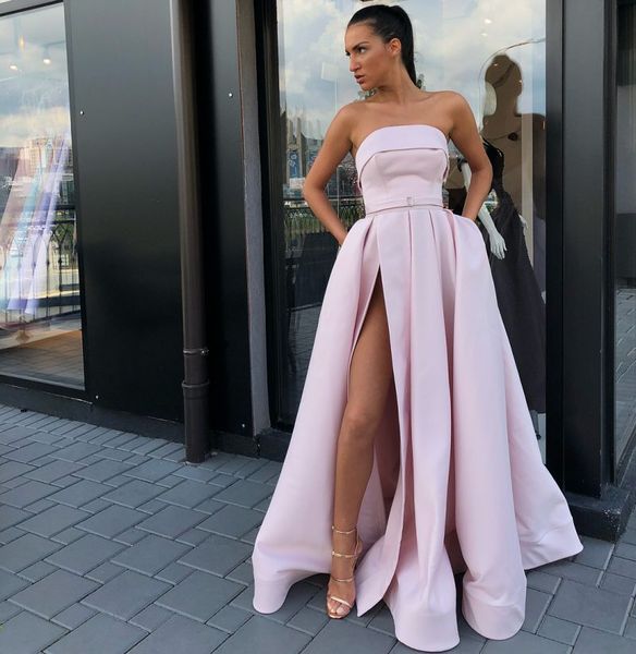 stunning side split prom dresses strapless neck a line evening gowns floor length vestidos de fiesta satin plus size formal dress, Black
stunning side split prom dresses strapless neck a line evening gowns floor length vestidos de fiesta satin plus size formal dress, Black