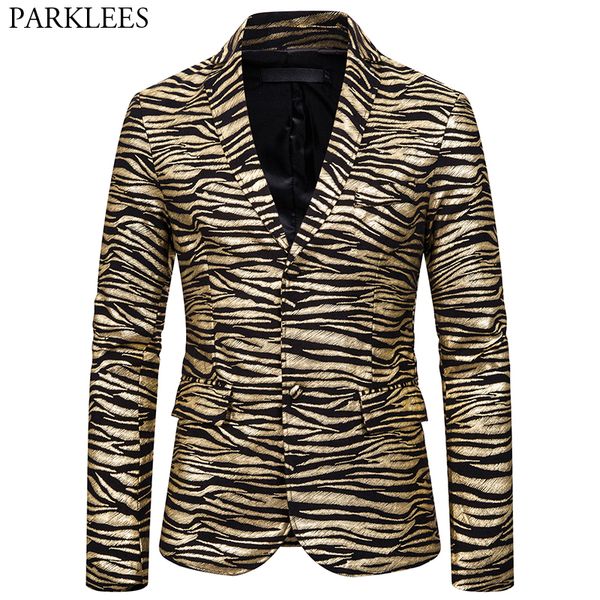 men's metallic gold zebra print party blazer 2020 brand slim fit single breasted shiny suit blazers men party prom stage costume, White;black
men's metallic gold zebra print party blazer 2020 brand slim fit single breasted shiny suit blazers men party prom stage costume, White;black