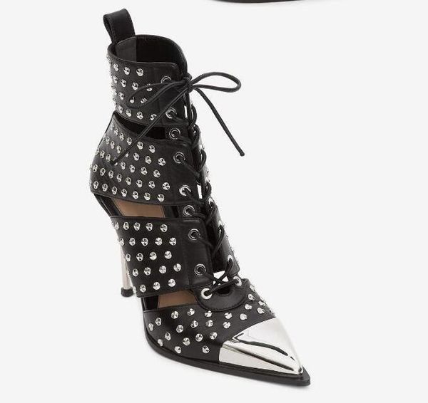 runway rivets metal thin high heels ankle boots women metal pointed toe lace up shoes female black short boots woman 2019
runway rivets metal thin high heels ankle boots women metal pointed toe lace up shoes female black short boots woman 2019