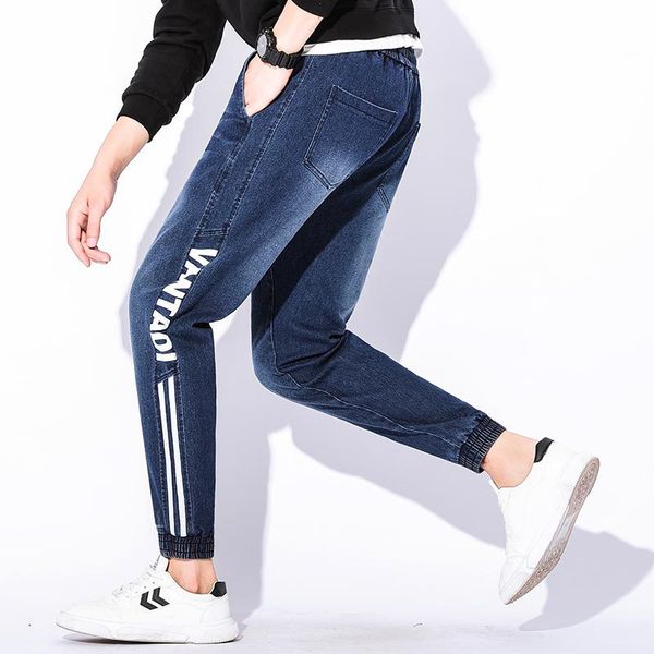 men pockets ankle length solid casual slim denim pants side stripe loose streetwear letter printed pencil jeans 2019 new, Blue
men pockets ankle length solid casual slim denim pants side stripe loose streetwear letter printed pencil jeans 2019 new, Blue