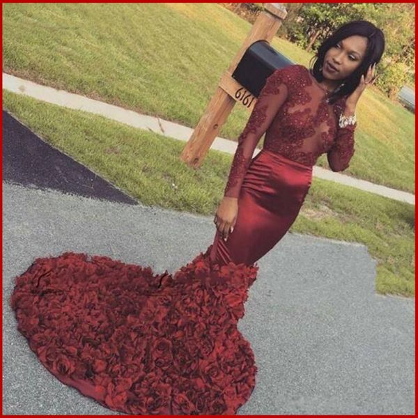 2019 backless mermaid prom dress burgundy long sleeves flowers lace african black girls formal evening party gown robe de soiree
2019 backless mermaid prom dress burgundy long sleeves flowers lace african black girls formal evening party gown robe de soiree