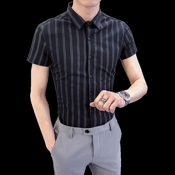 men striped shirts casual short sleeve 2019 summer mens shirt slim fit business man shirt male social dress shirts, White;black
men striped shirts casual short sleeve 2019 summer mens shirt slim fit business man shirt male social dress shirts, White;black