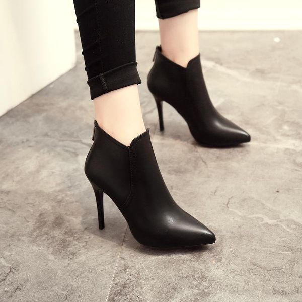 new pointy thin heel short boots high heel back zipper for warmth all over the place, Black
new pointy thin heel short boots high heel back zipper for warmth all over the place, Black