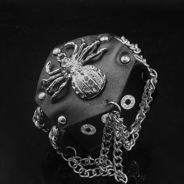 silver spider steampunk rock leather chain bracelet men vintage armband gothic punk bangles for women, Black
silver spider steampunk rock leather chain bracelet men vintage armband gothic punk bangles for women, Black