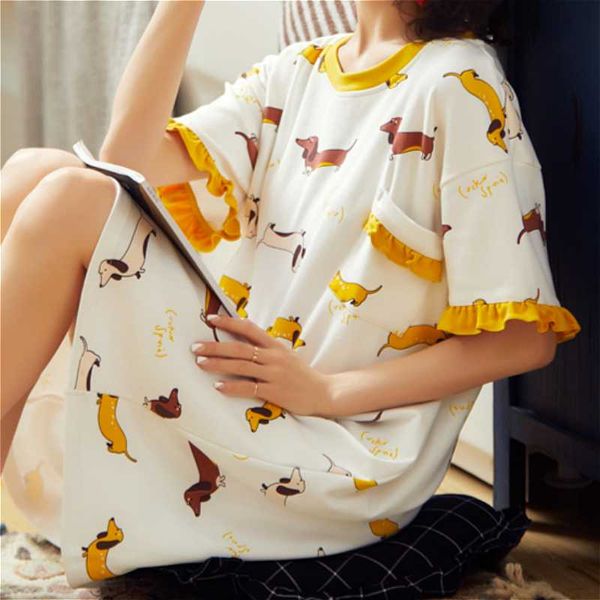 women's round neck cotton nightgown fashion ladies five-cent sleeve casual cartoon woman nightdress summer girl home clothes, Black;red
women's round neck cotton nightgown fashion ladies five-cent sleeve casual cartoon woman nightdress summer girl home clothes, Black;red