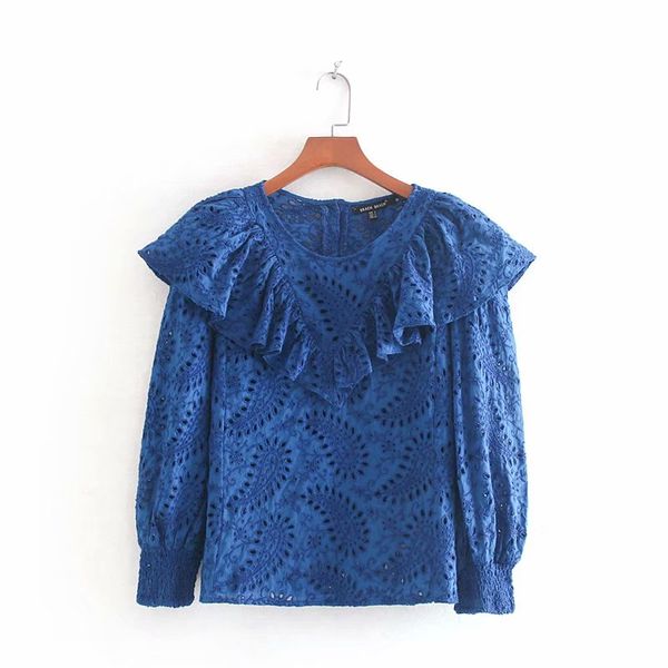 women elegant solid color hollow out embroidery casual smock blouse shirts women pleated ruffles blusas femininas ls4221, White
women elegant solid color hollow out embroidery casual smock blouse shirts women pleated ruffles blusas femininas ls4221, White