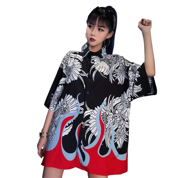 flame print shirt half sleeve turn down collar women long blouses shirts spring summer casual loose female shirts, White
flame print shirt half sleeve turn down collar women long blouses shirts spring summer casual loose female shirts, White