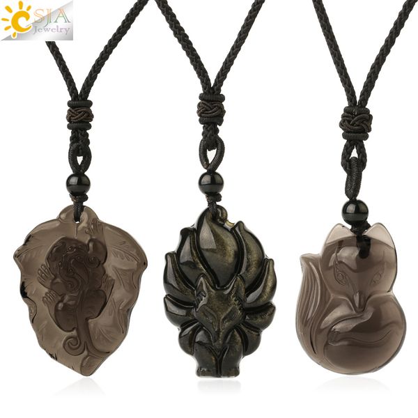 csja natural stone obsidian necklace for men carved nine-tailed fox lucky animal pendant amulet women fashion jewelry gifts g364, Silver
csja natural stone obsidian necklace for men carved nine-tailed fox lucky animal pendant amulet women fashion jewelry gifts g364, Silver