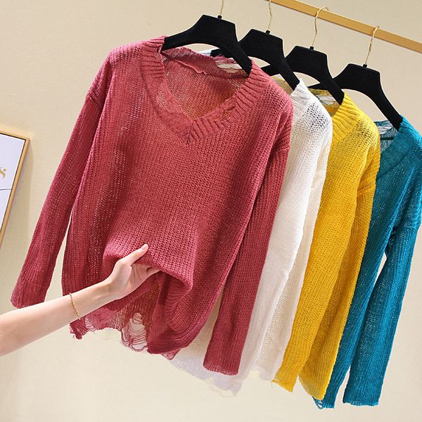 women's sweaters fashion 2021 pullover ripped hole loose jumper casual sweater women knitting top, White;black
women's sweaters fashion 2021 pullover ripped hole loose jumper casual sweater women knitting top, White;black