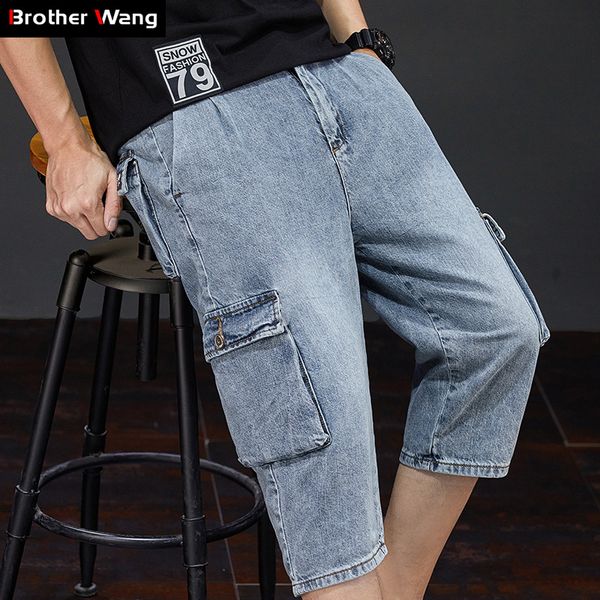 men's jeans summer men denim cropped pants fashion casual elasticated waist cargo stretch shorts male brand, Blue
men's jeans summer men denim cropped pants fashion casual elasticated waist cargo stretch shorts male brand, Blue
