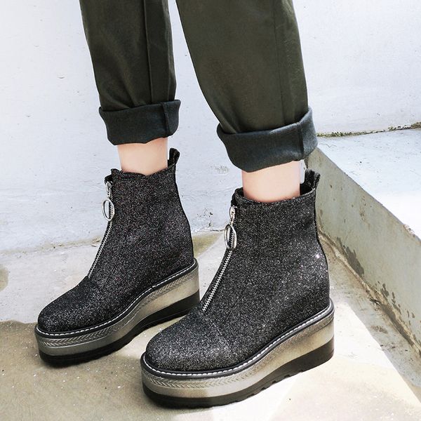 rimocy chunky platform front zipper ankle boots for women fashion glitter height increase shoes woman 2019 non slip botas mujer, Black
rimocy chunky platform front zipper ankle boots for women fashion glitter height increase shoes woman 2019 non slip botas mujer, Black
