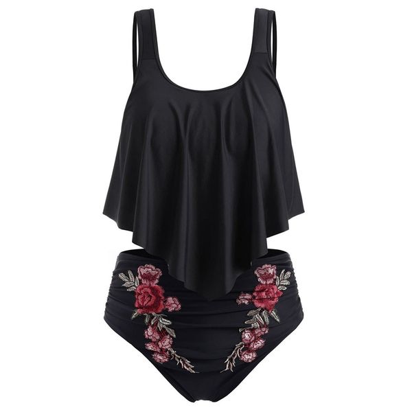 two piece swimsuit padded plus size swimwear women tankini bathing suit ruffles embroidery high waist bikini black swimdress
two piece swimsuit padded plus size swimwear women tankini bathing suit ruffles embroidery high waist bikini black swimdress